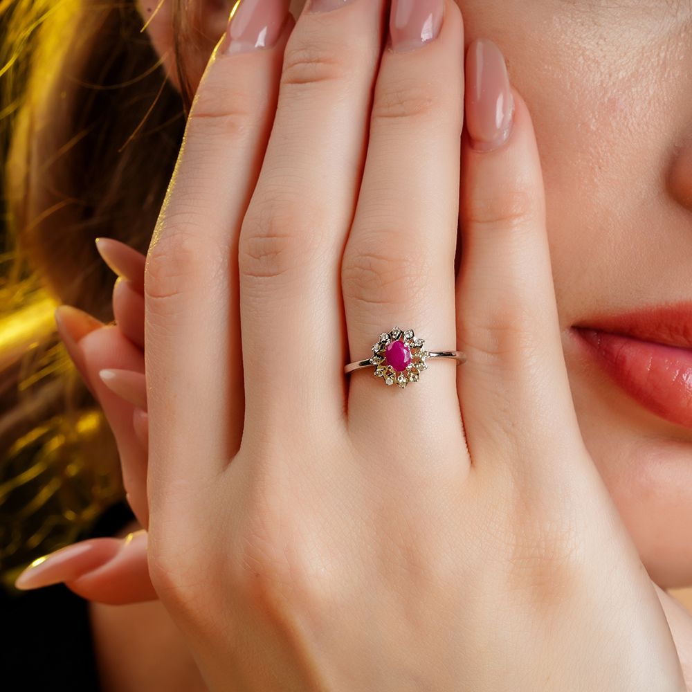 925 Sterling Silver Natural Ruby Rhodium-Plated Roselle Ring